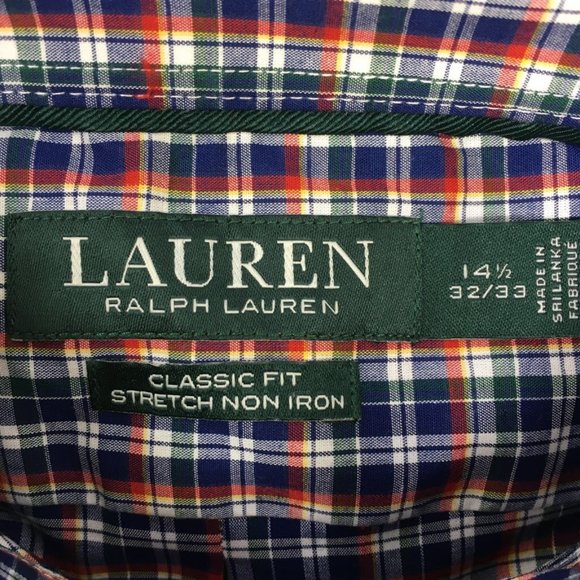 LRL Ralph Lauren Mens Oxford Shirt Multicolor Plaid Classic Fit 14.5 32/33 New - Picture 5 of 7